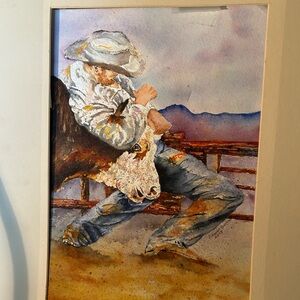 Cowboy Original Watercolor Painting" by artist Sharon Garlan rodeo scene